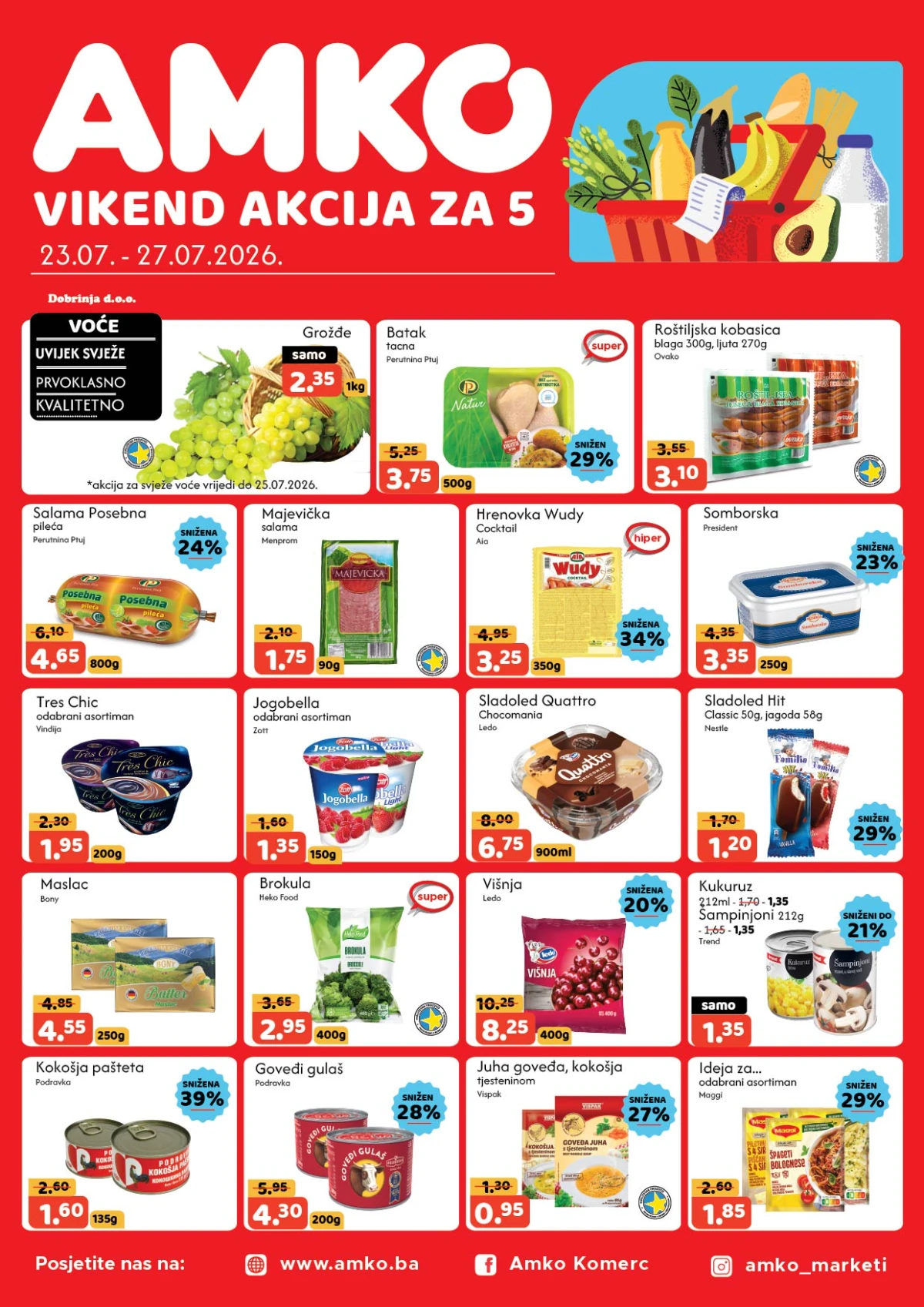 AMKO vikend akcija uz popuste do 51% – prehrana, meso, voće, mliječni proizvodi i proizvodi za domaćinstvo po sniženim cijenama