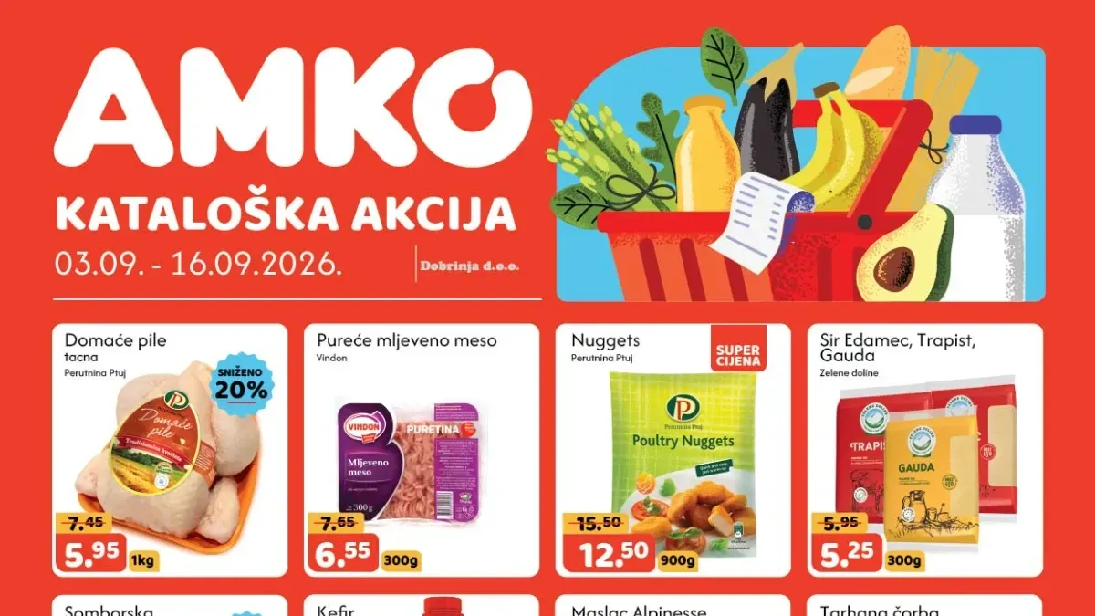 AMKO katalog od 03.09. do 16.09.2026. donosi sniženja do 63% na prehranu, piće, kućne potrepštine i druge proizvode