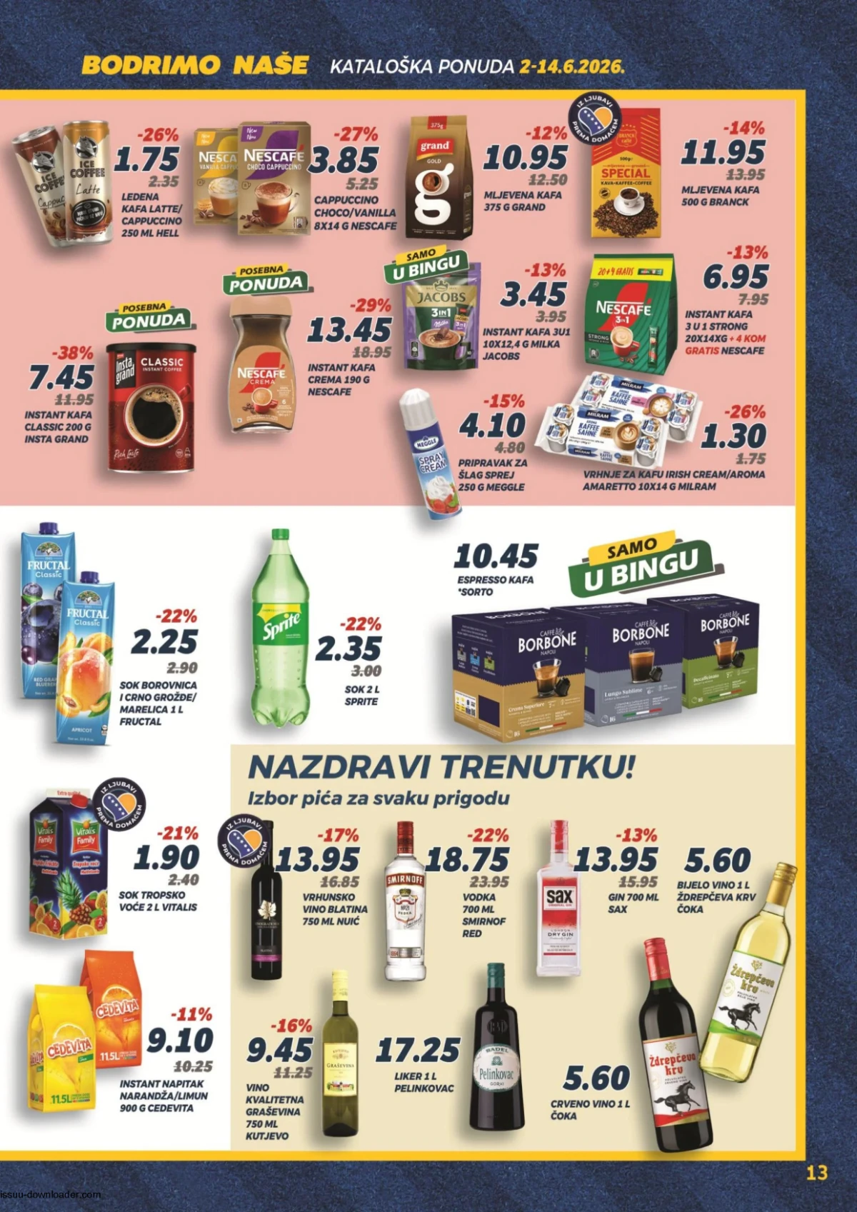 Bingo kafa sokovi vino i žestoka pića