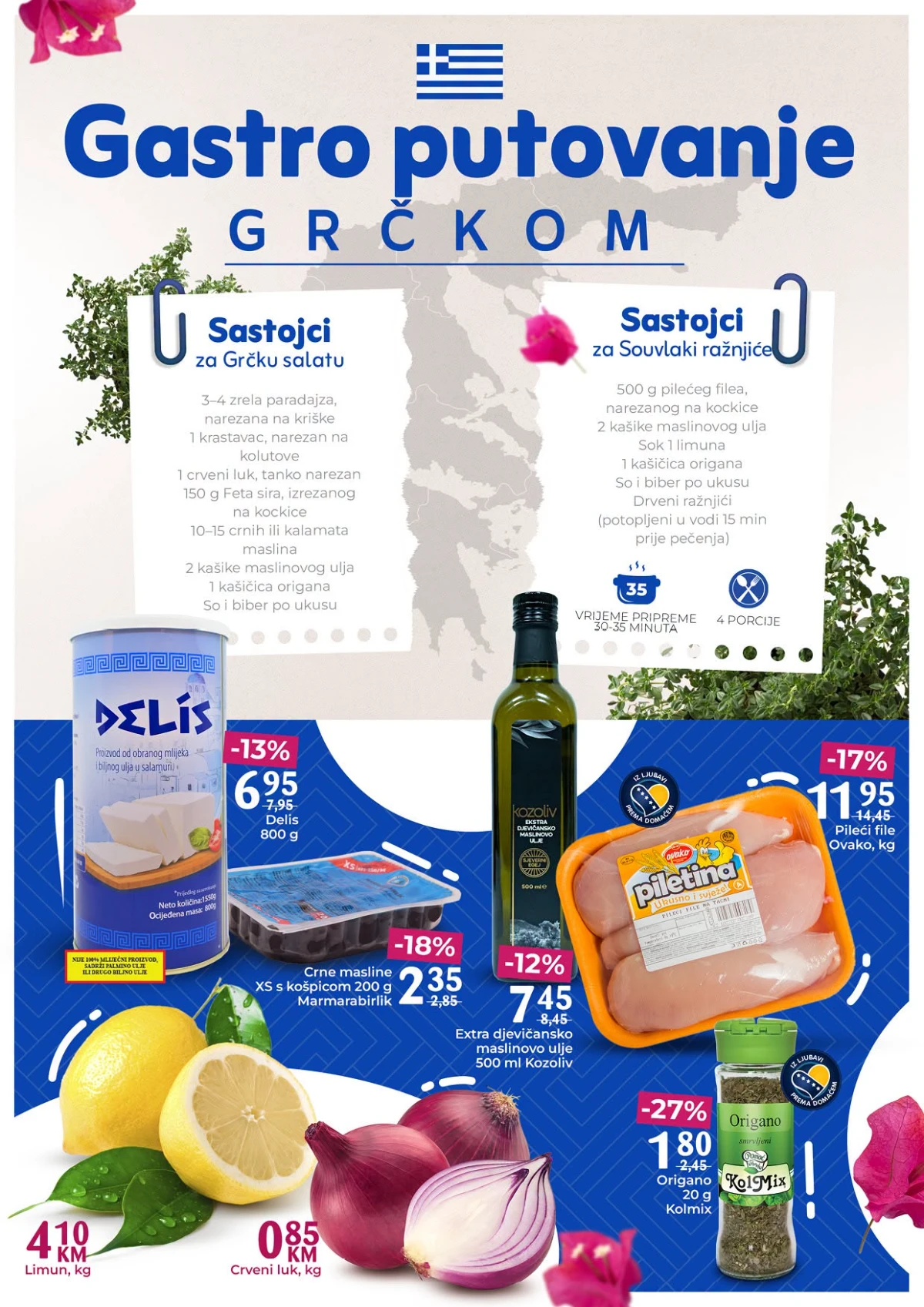 Sastojci za grčku salatu i souvlaki uz akcijske cijene u Bingo katalogu