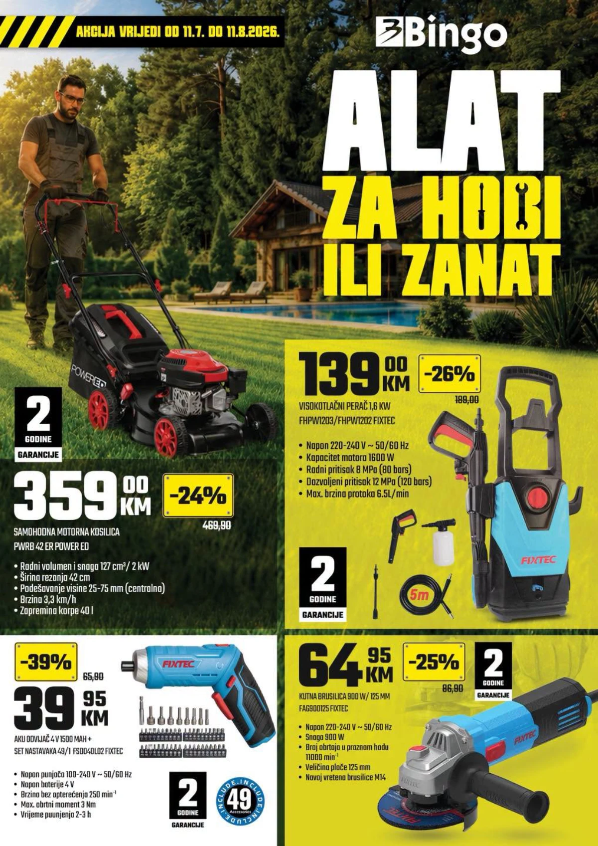 Bingo katalog Alat za hobi ili zanat od 11.07. do 11.08.2026. – motorne kosilice, bušilice, brusilice i ručni alat na akciji