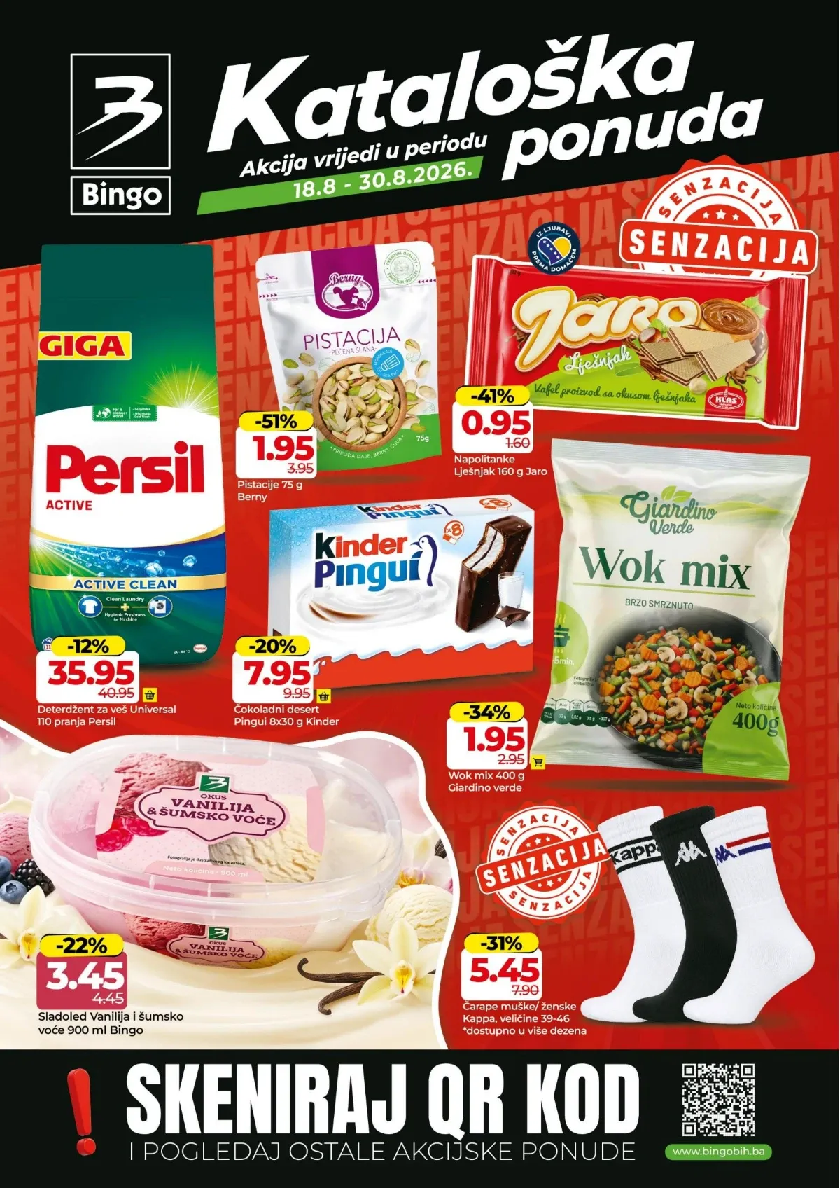 Bingo katalog od 18.08. do 30.08.2026. – kataloška ponuda hrane, pića, kućne hemije i proizvoda za domaćinstvo uz sniženja do 53%