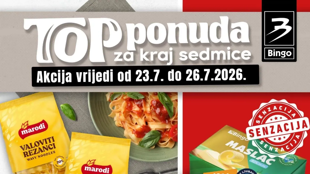 Bingo TOP ponuda za kraj sedmice donosi sniženja do 51% na prehranu, piće, higijenu i proizvode za domaćinstvo do 26.07.2026.