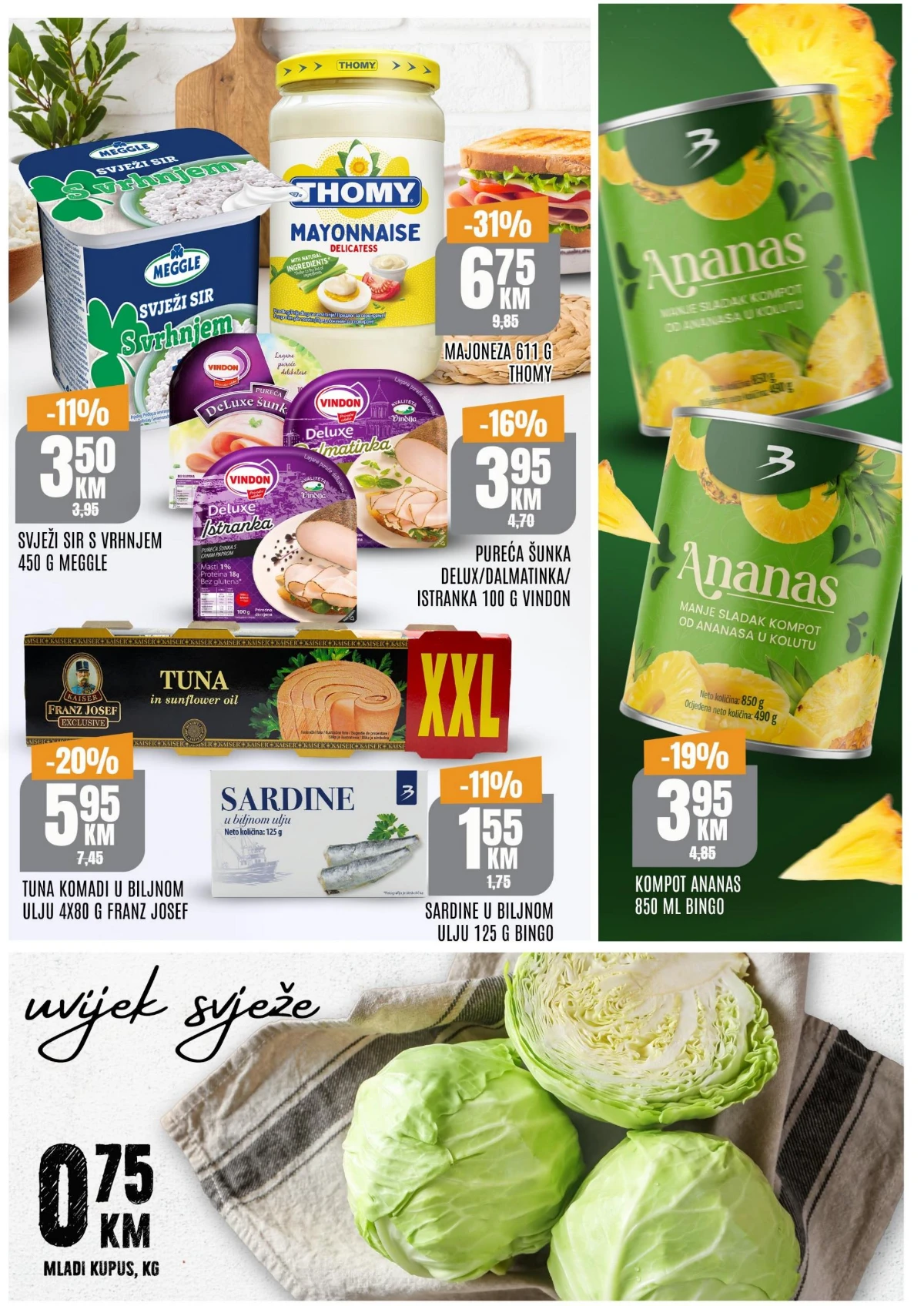 Bingo TOP ponuda – majoneza Thomy, svježi sir, pureća šunka, tuna, sardine i kompot ananas na akciji