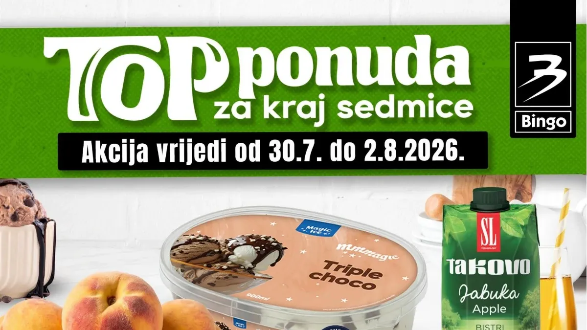 Bingo TOP ponuda za kraj sedmice donosi sniženja do 53% na prehranu, piće, higijenu i proizvode za domaćinstvo do 02.08.2026.