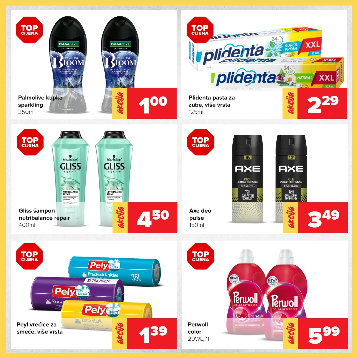 Đurić vikend akcija 05-07.06.2026 – Palmolive kupka, Plidenta pasta, Gliss šampon, Axe deo i Perwoll