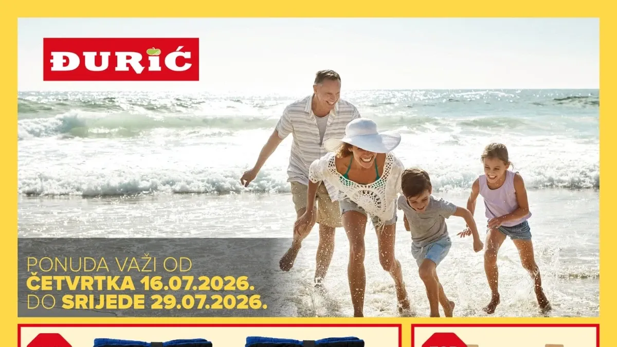 Đurić Supermarket katalog 16.07. do 29.07.2026. – prehrana, piće, kućne potrepštine, odjeća i proizvodi za domaćinstvo uz popuste do 50%