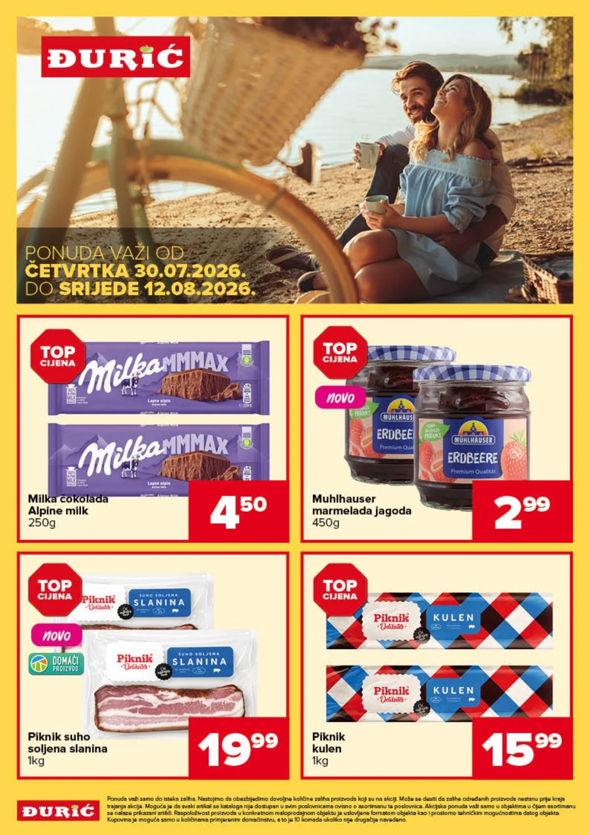 Novi Đurić Supermarket katalog do 12.08.2026. – prehrana, delikatese, piće i proizvodi za domaćinstvo po akcijskim cijenama