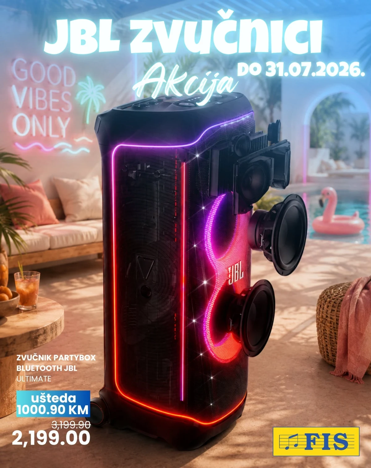 JBL zvučnici akcija u FIS-u – Bluetooth zvučnici, PartyBox modeli i audio oprema na sniženju do 31.07.2026.