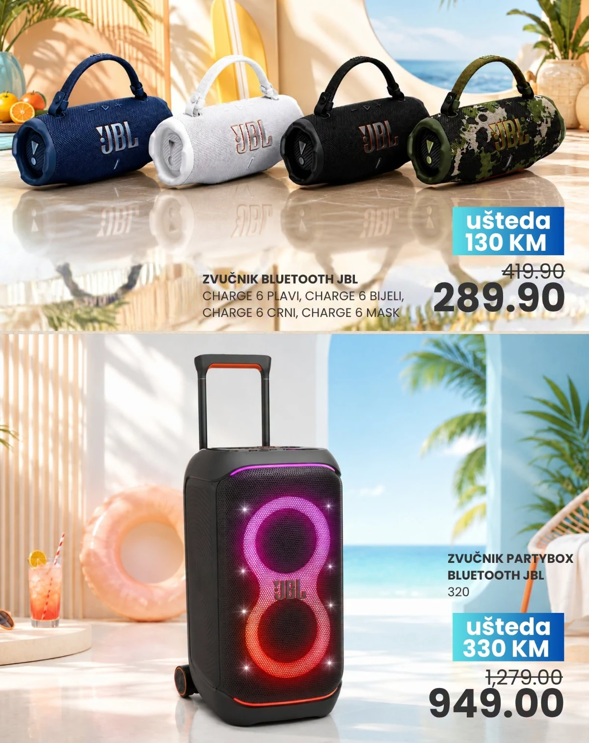 JBL Charge 6 i PartyBox 320 Bluetooth zvučnici na akciji u FIS-u do 31.07.2026.