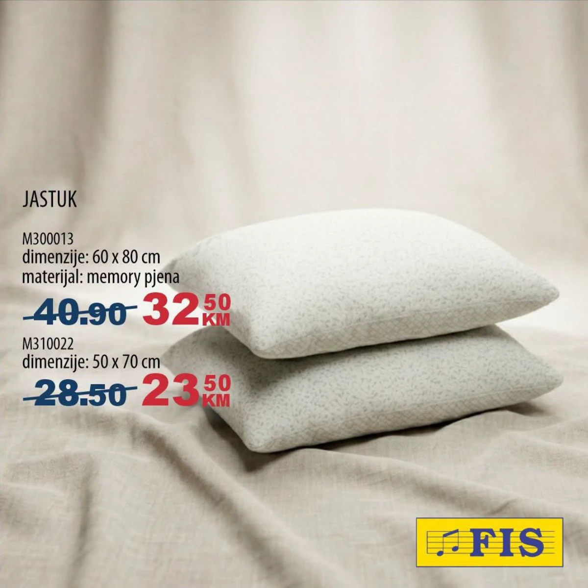 FIS memory pjena jastuci 60x80 cm i 50x70 cm