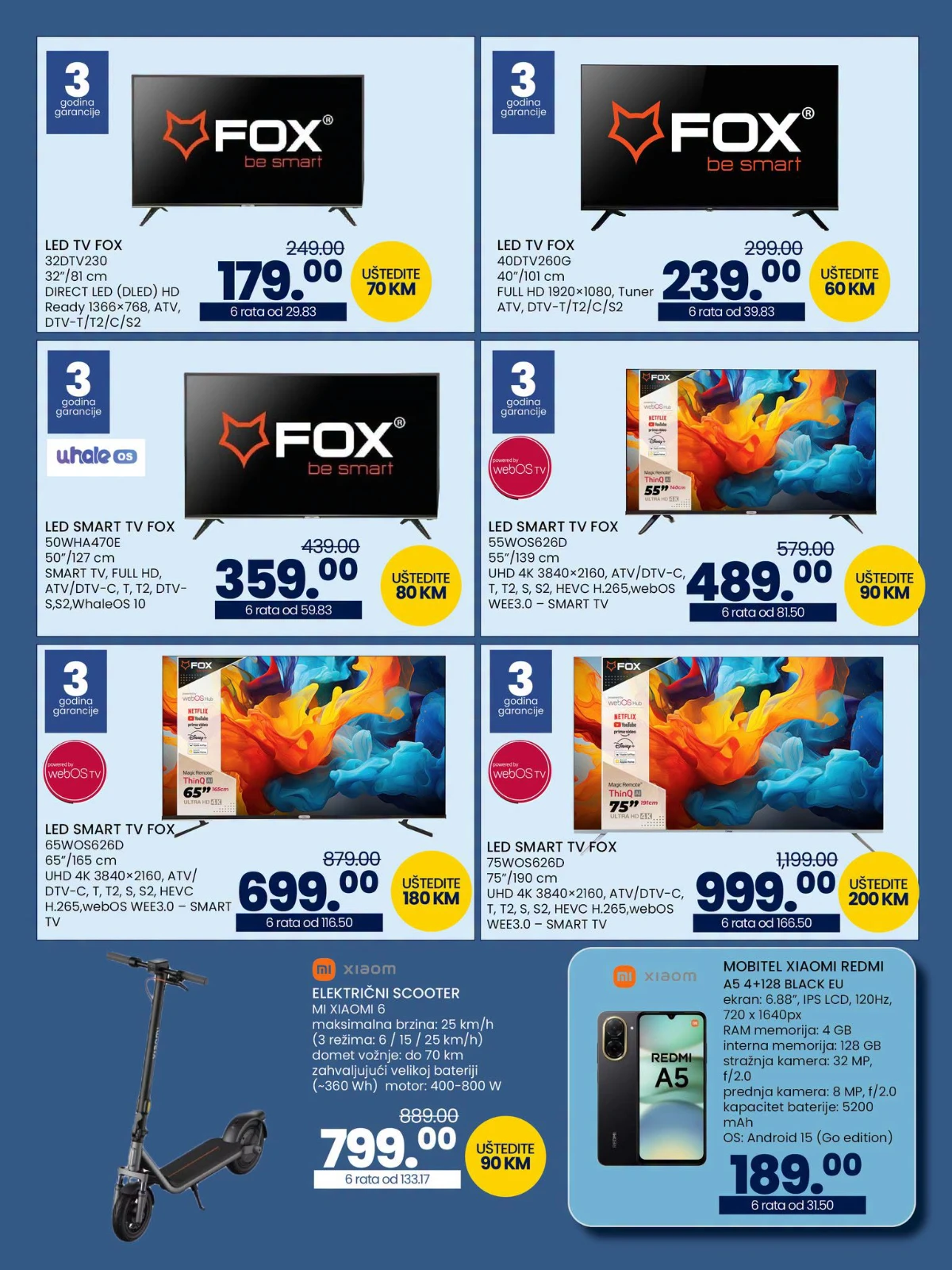 FOX televizori, Xiaomi uređaji i električni romobil u FIS katalogu