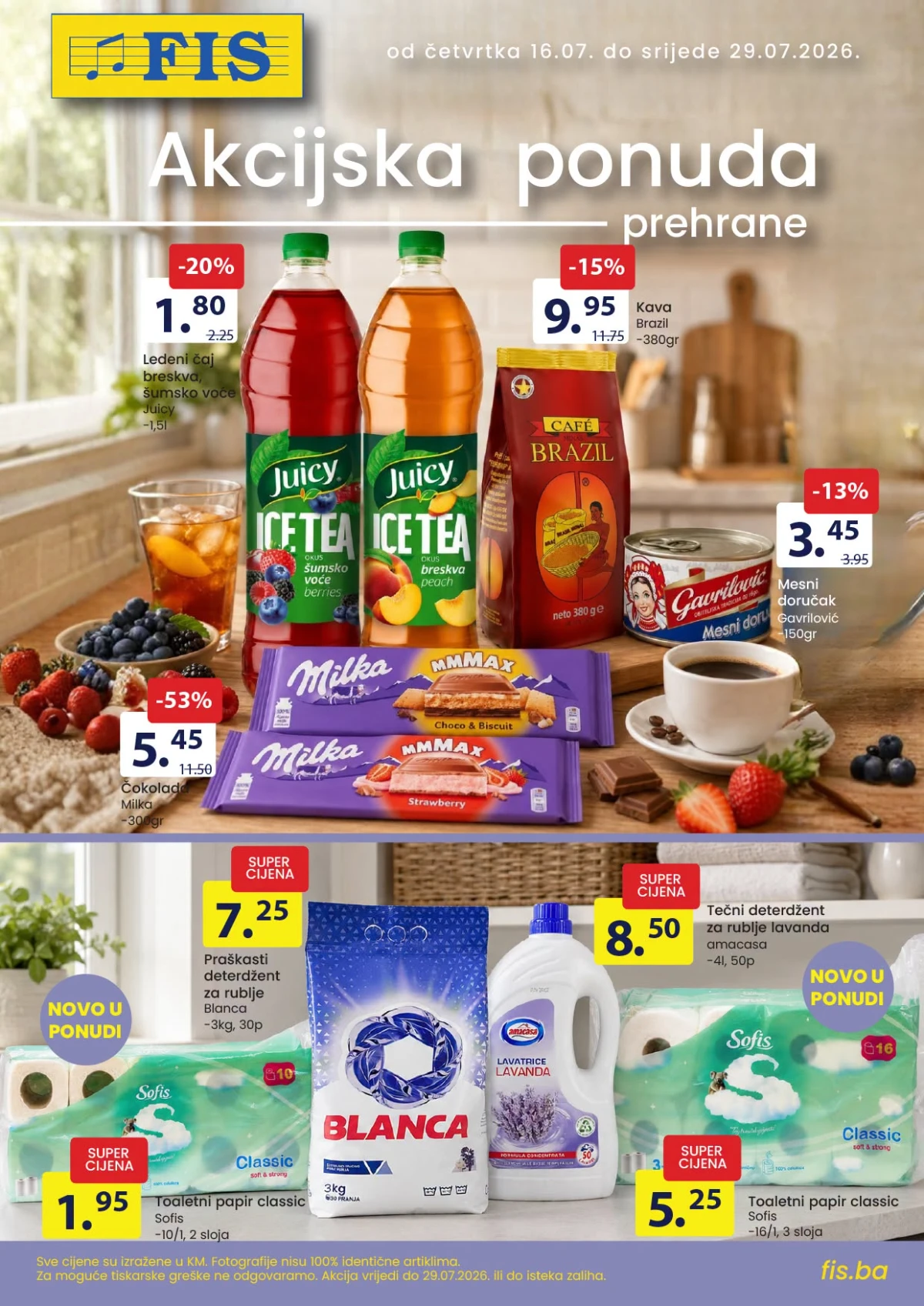 FIS akcija prehrane od 16.07. do 29.07.2026. – kafa, suhomesnati proizvodi, sirevi, deterdženti i prehrambeni artikli na sniženju