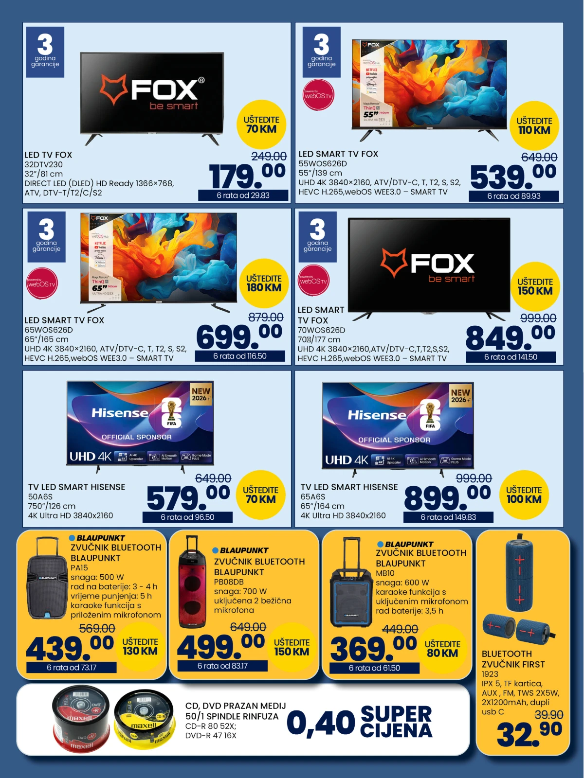 FIS katalog do 14.09.2026. – FOX i Hisense televizori te Bluetooth zvučnici na akciji