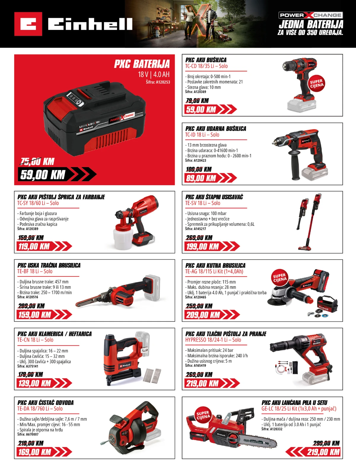 FIS katalog do 14.09.2026. – Einhell Power X-Change baterije, bušilice, brusilice, pile i alat