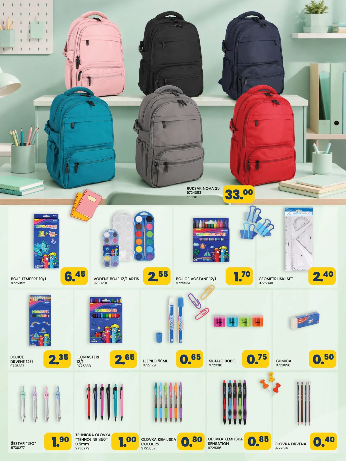 FIS Back to School akcija – Nova 25 ruksaci, tempere, vodene boje, flomasteri i školski pribor