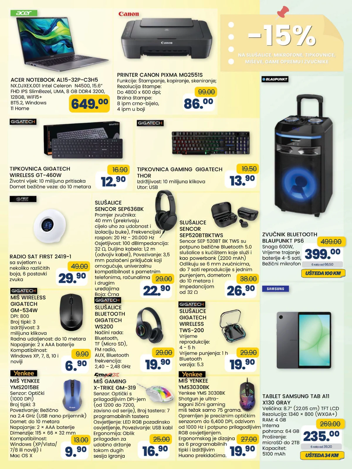 FIS Back to School do 13.09.2026. – Acer laptop, Canon printer, Samsung tablet, tipkovnice, miševi i slušalice