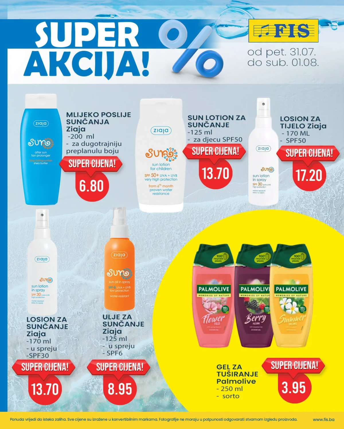 FIS Super akcija – Ziaja proizvodi za sunčanje i Palmolive gelovi