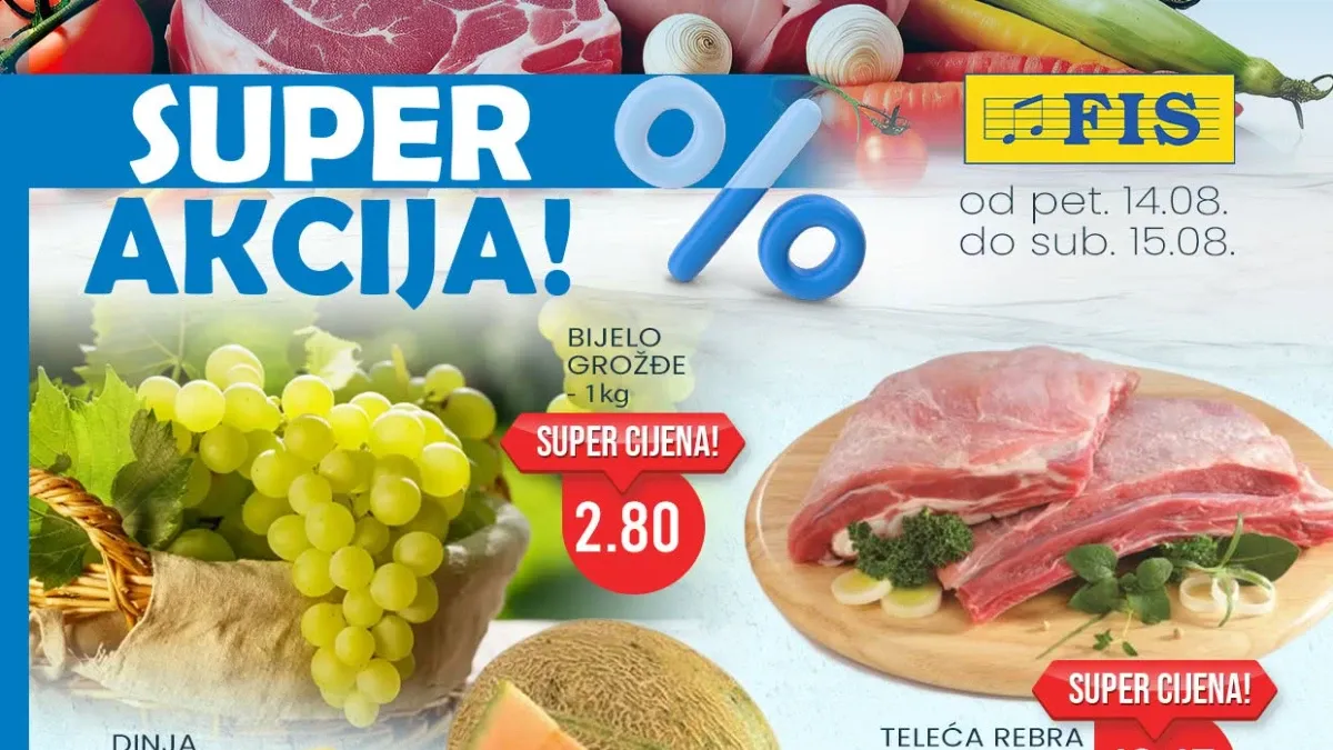 FIS SUPER AKCIJA 14. i 15.08.2026. – akcijske cijene hrane, pića, deterdženata, kućnih potrepština i ljetnog programa