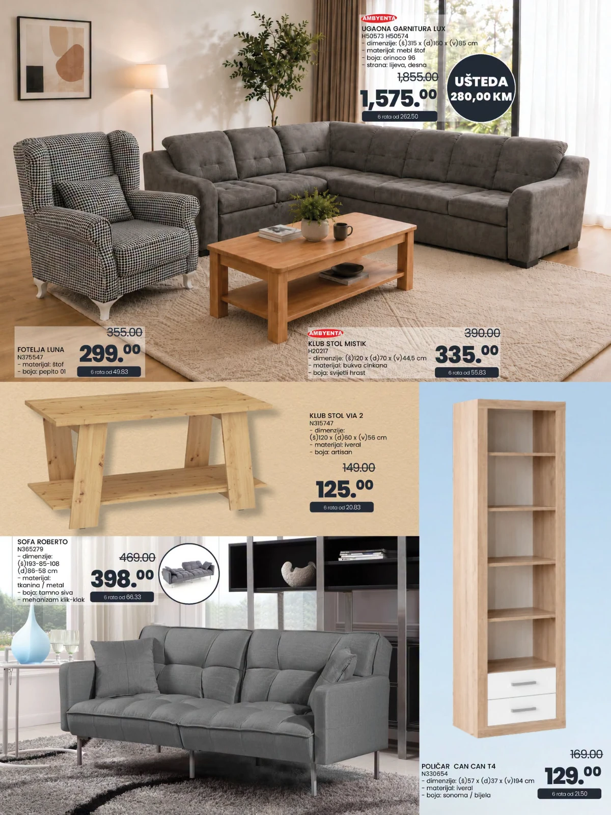 FIS katalog – ugaone garniture, fotelje, klub stolovi, police i regali na akciji