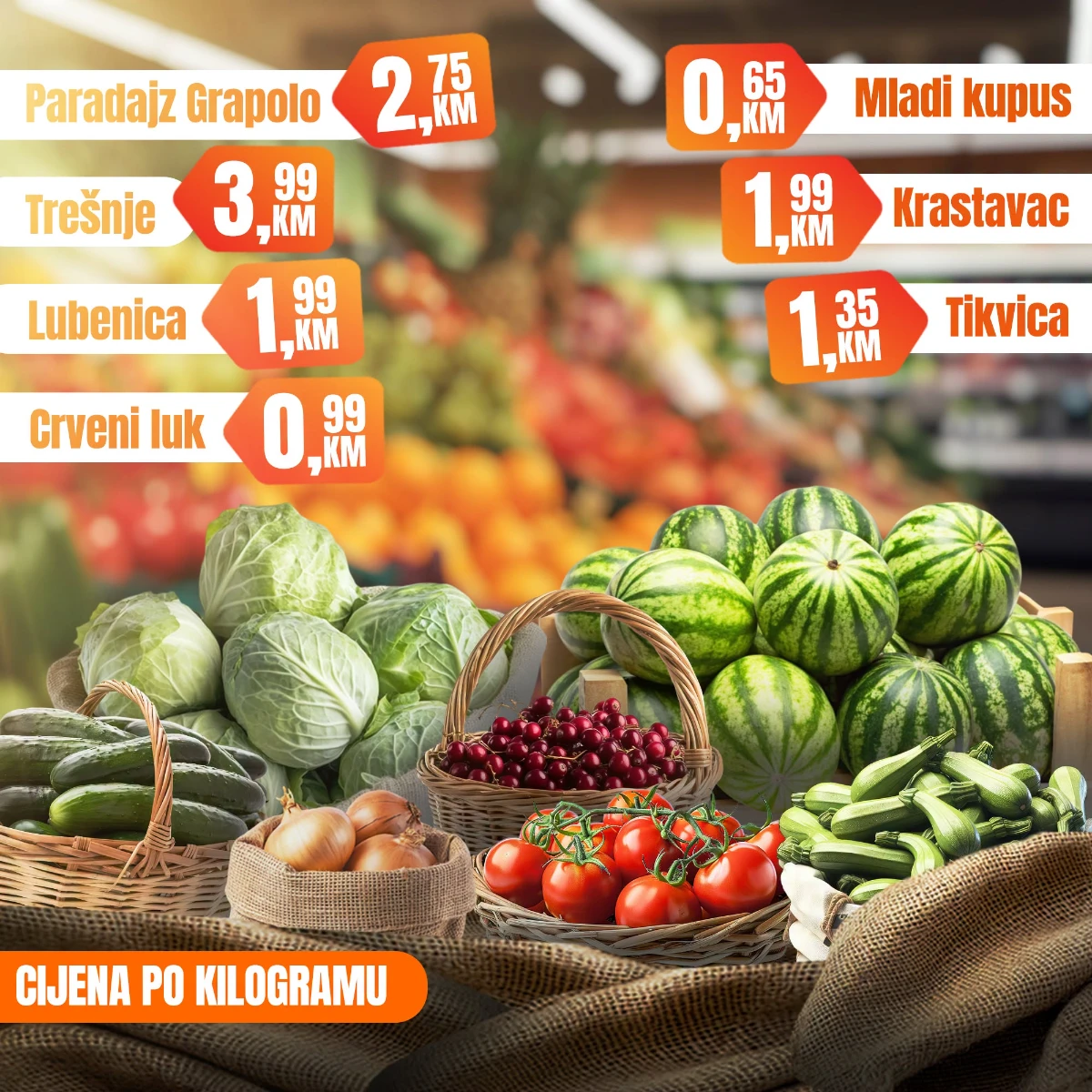 Fortuna Market vikend akcija strana 3 – lubenica 1,99 KM, trešnje 3,99 KM i paradajz Grapolo 2,75 KM
