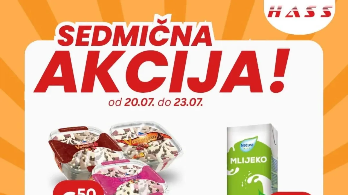 HASS sedmična akcija do 23.07.2026. – odlične cijene mlijeka, kafe, sladoleda, toalet papira i prehrambenih proizvoda