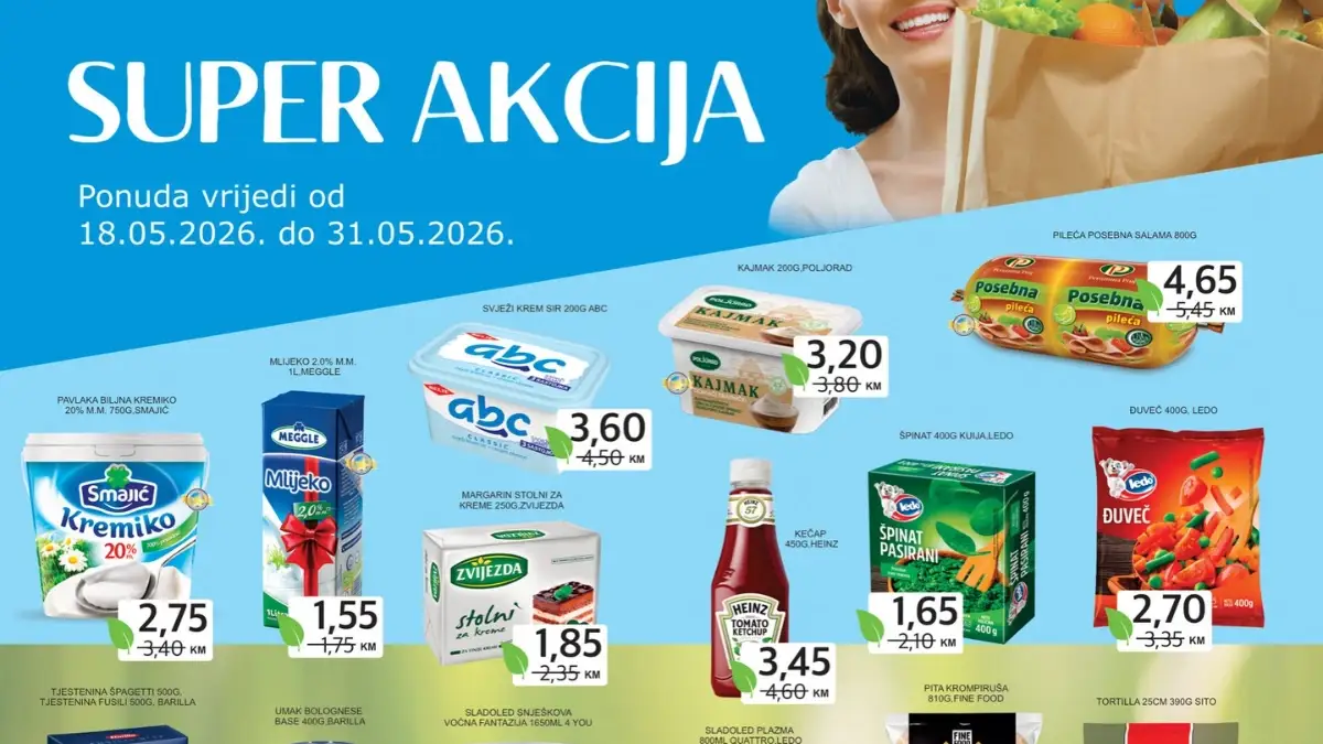 Hoše Komerc SUPER akcija do 31.05.2026 – Grand kafa, ABC sir, Barilla i Violeta proizvodi na sniženju