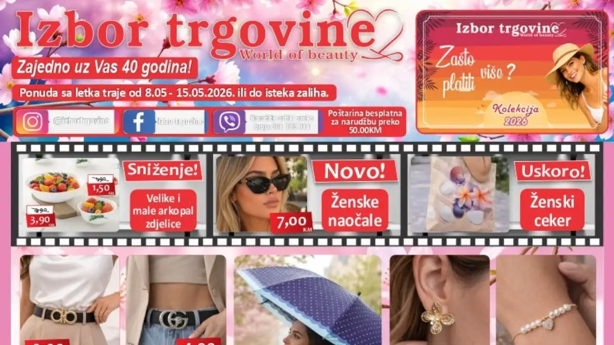 Izbor trgovine katalog maj 2026 – ženske patike od 25 KM, naočale 7 KM i torbe na akciji