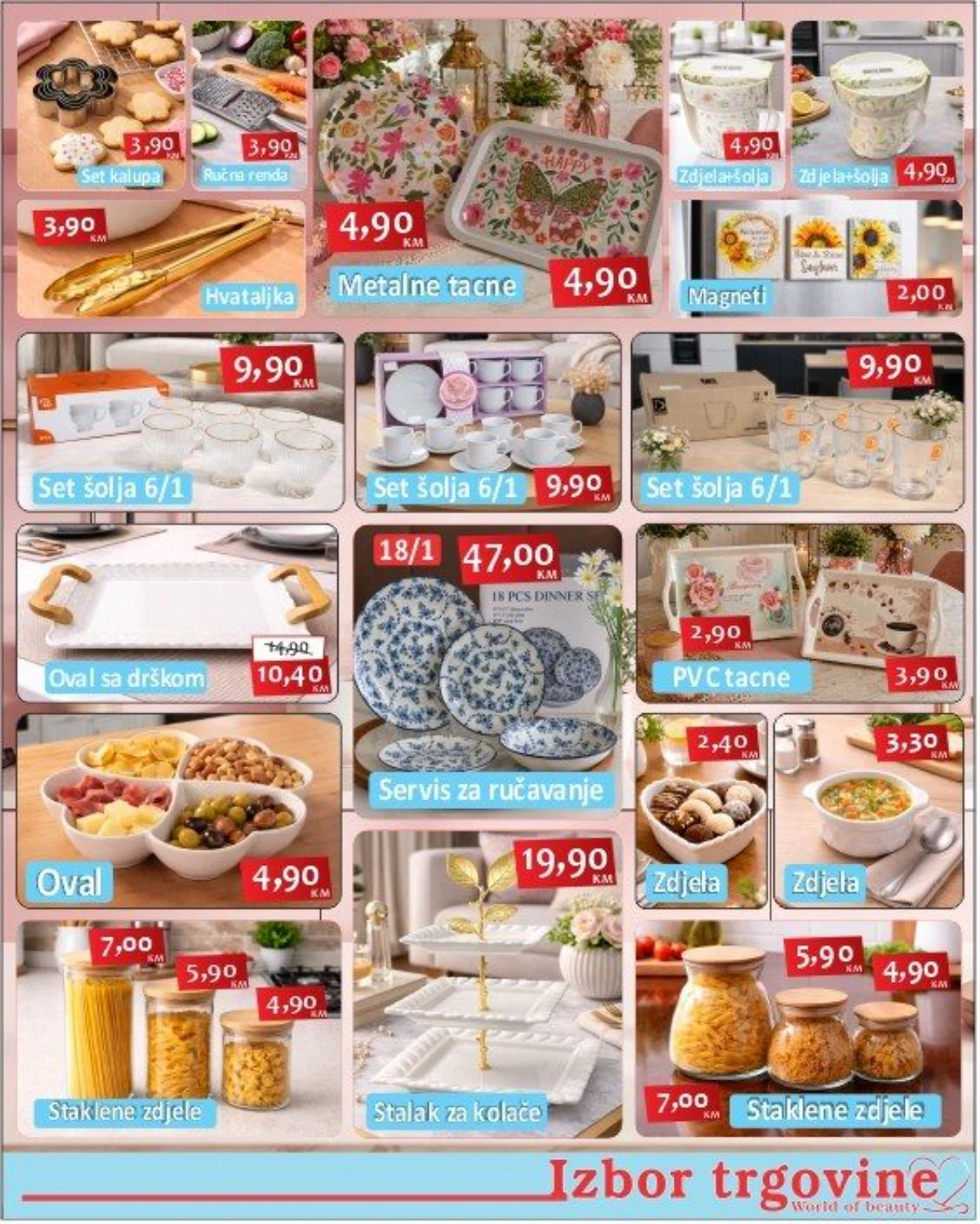 Izbor trgovine katalog maj 2026 – metalne tacne, setovi šolja, ovali, zdjele, magneti i staklene zdjele na akciji