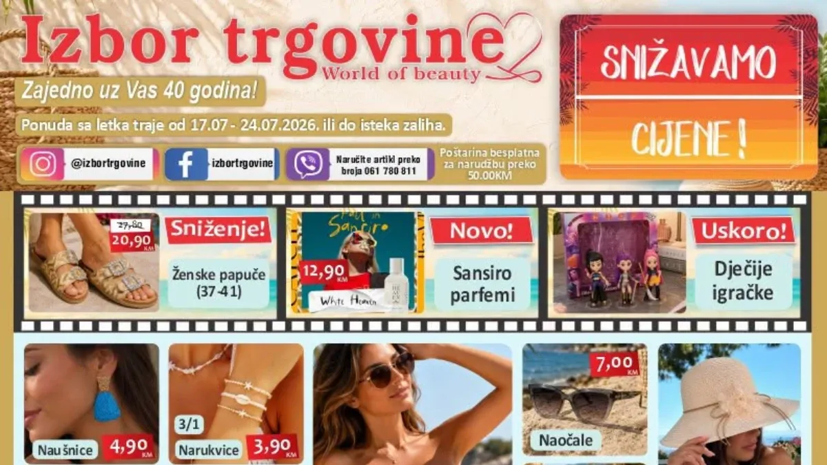 Izbor trgovine katalog od 17. do 24.07.2026. – kupaći kostimi, kozmetika, papuče, igračke i proizvodi za dom na akciji
