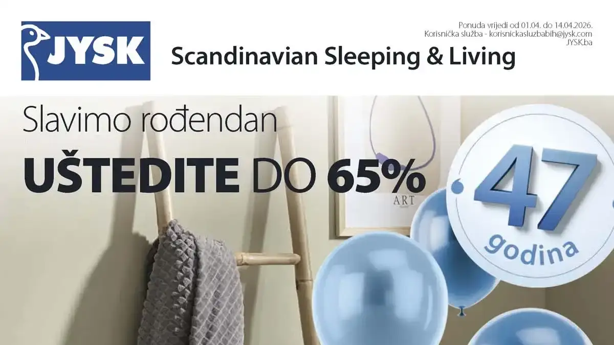 JYSK rođendanska akcija katalog sniženja namještaja i opreme za dom do 14.04.2026