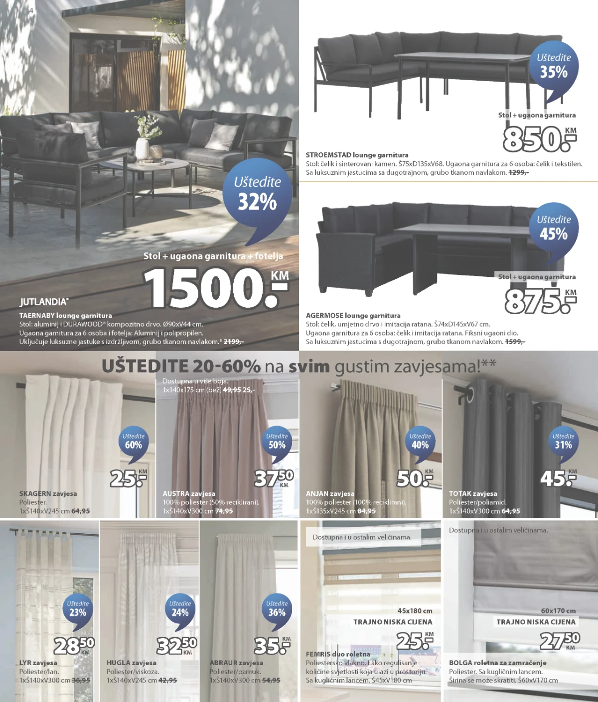 JYSK lounge garniture, zavjese i oprema za dom