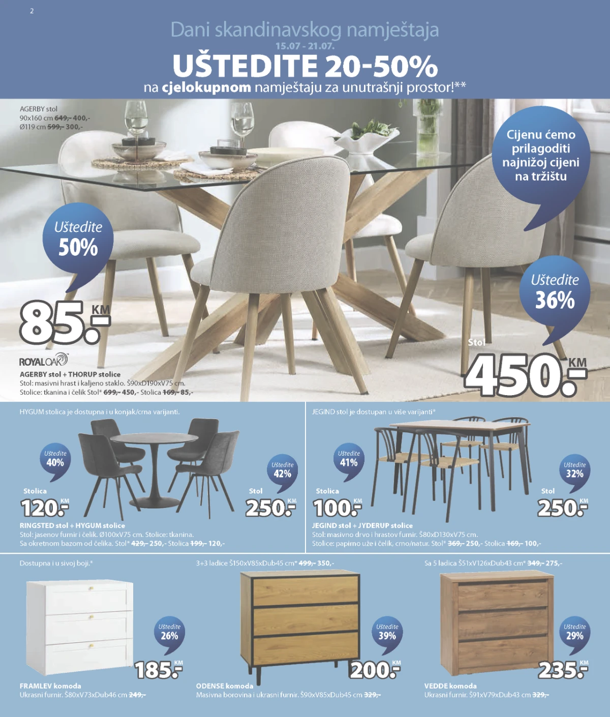 JYSK katalog – popusti do 50% na trpezarijske stolove, stolice i komode
