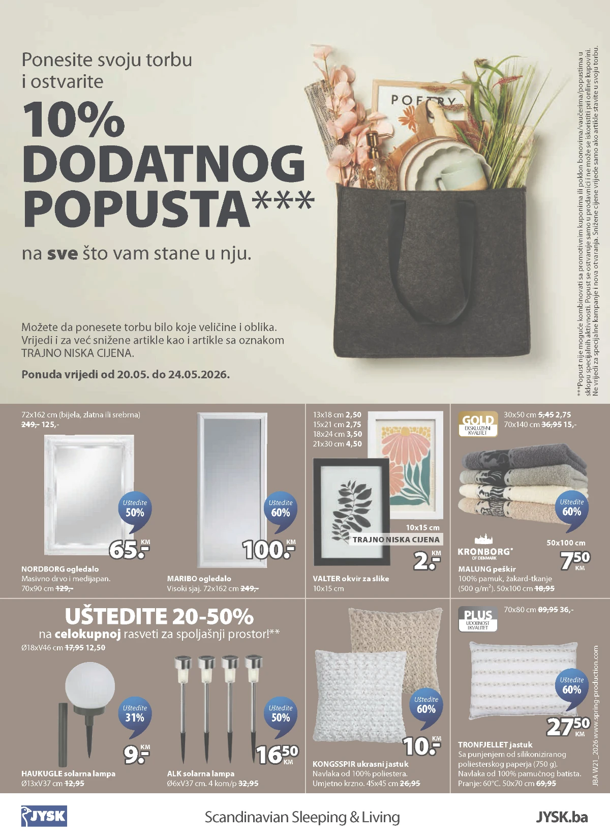 JYSK ogledala, solarne lampe i dekorativni jastuci na akciji