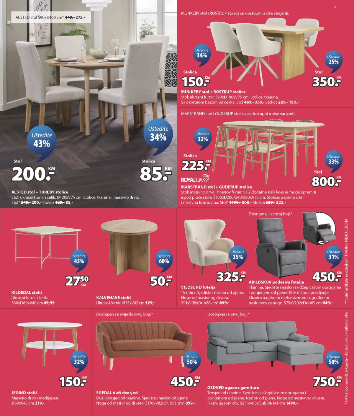 JYSK stolovi, stolice i garniture za dnevni boravak