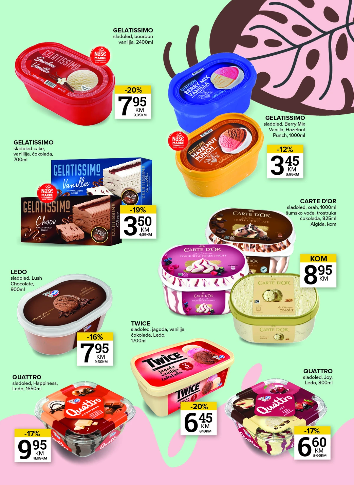 Konzum i Mercator katalog – Gelatissimo, Ledo i Carte d'Or sladoledi po akcijskim cijenama