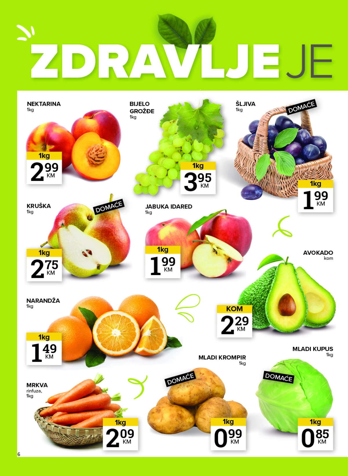 Konzum i Mercator katalog – akcijske cijene nektarina, grožđa, šljiva, jabuka i povrća