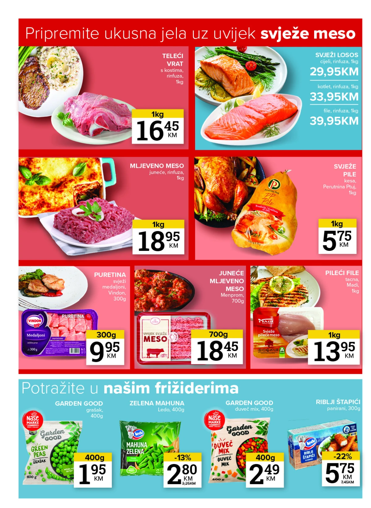 Konzum i Mercator katalog – svježe meso, riba, piletina i smrznuto povrće na akciji