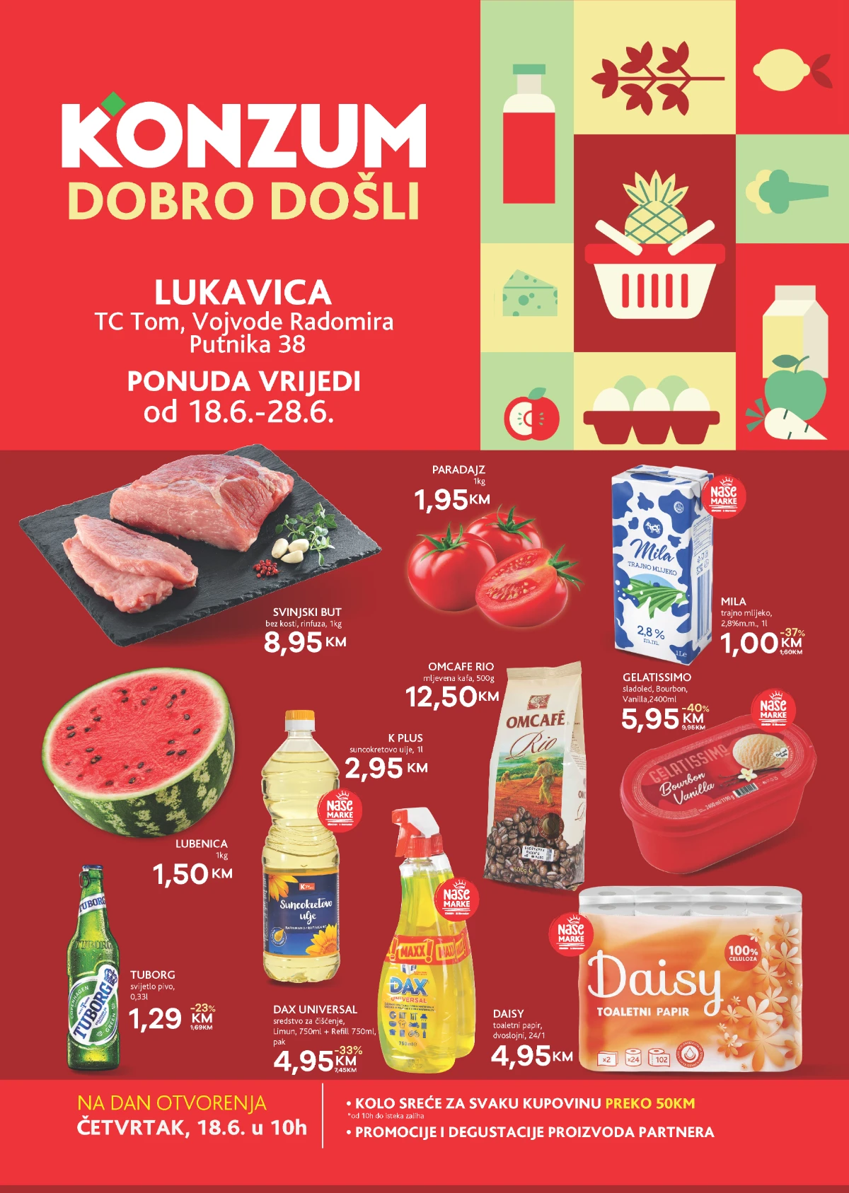 Konzum Lukavica akcija do 61% popusta povodom otvorenja do 28.06.2026