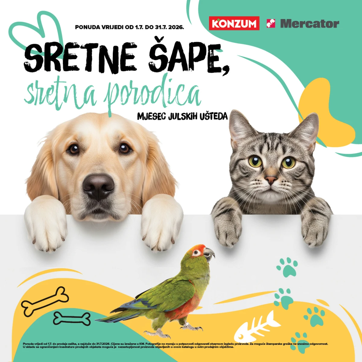 Konzum i Mercator katalog za kućne ljubimce – mjesečne uštede od 01. do 31.07.2026.