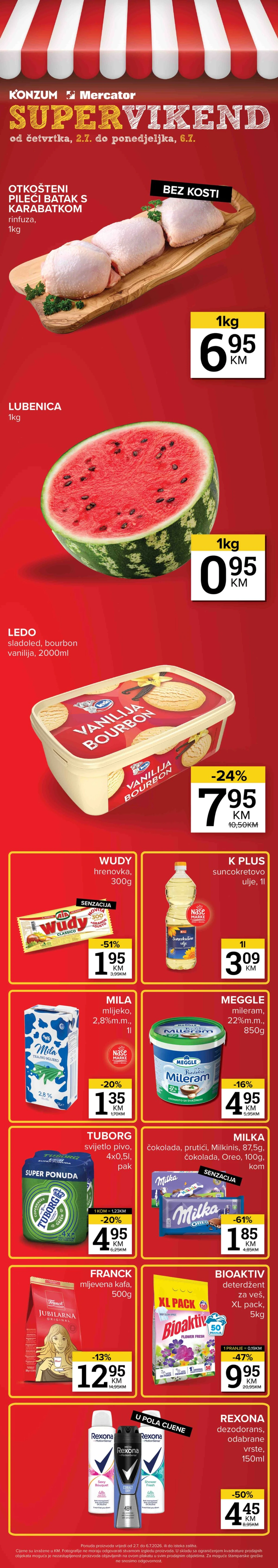 Konzum i Mercator Super Vikend akcija sa sniženjima do 61% od 02. do 06.07.2026.