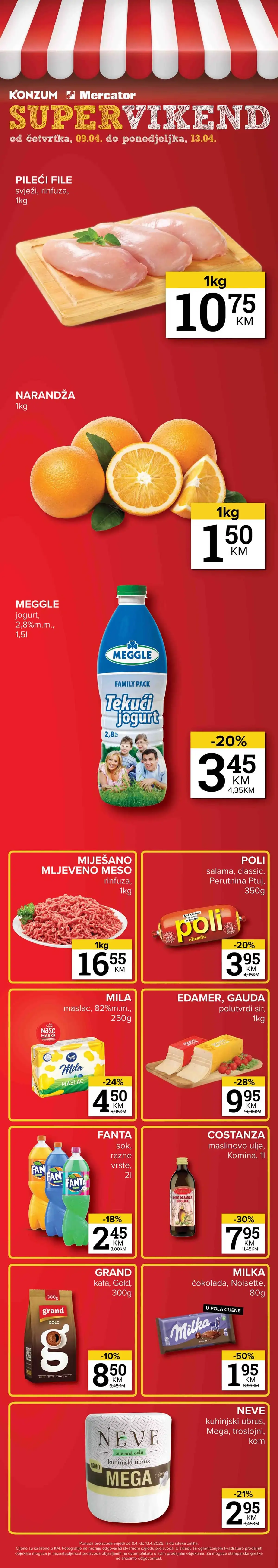 Konzum i Mercator vikend akcija katalog sniženja do 50% jeftinije do 13.04.2026