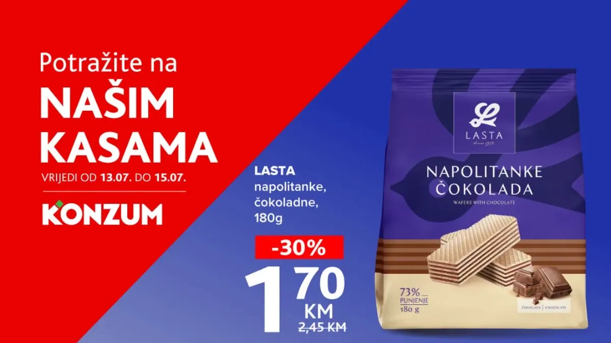 Konzum 'Potražite na našim kasama' akcija donosi popuste do 30% od 13. do 15.07.2026.