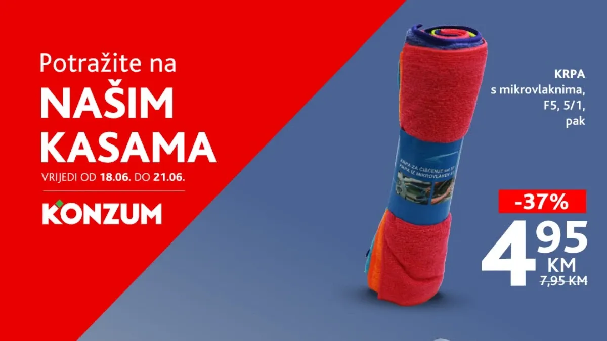 Konzum akcija na kasama od 18.06. do 21.06.2026 – popusti do 43% na proizvode za domaćinstvo i ličnu njegu