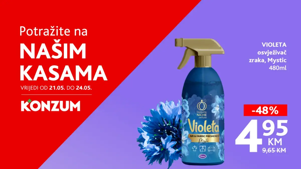 Konzum i Mercator TOP akcija 21–24.05.2026 – Violeta maramice i osvježivači zraka na sniženju do 48%