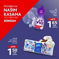 Konzum i Mercator akcija na kasama deterdžent Vio 1,65 KM i Natur papir 1,50 KM sniženja do 03.05.2026