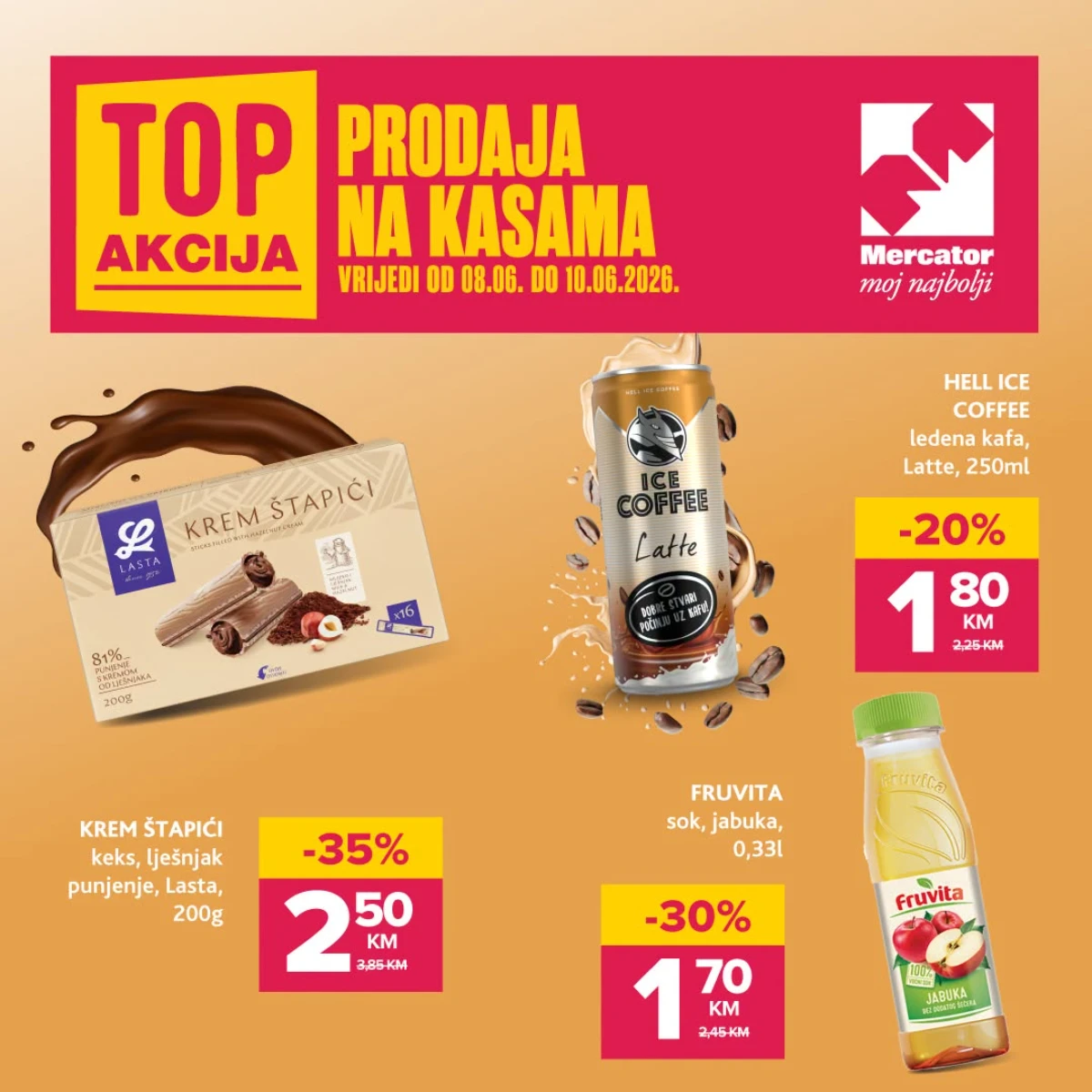 Mercator TOP akcija – Krem štapići 2,50 KM, Fruvita 1,70 KM i Hell Ice Coffee 1,80 KM