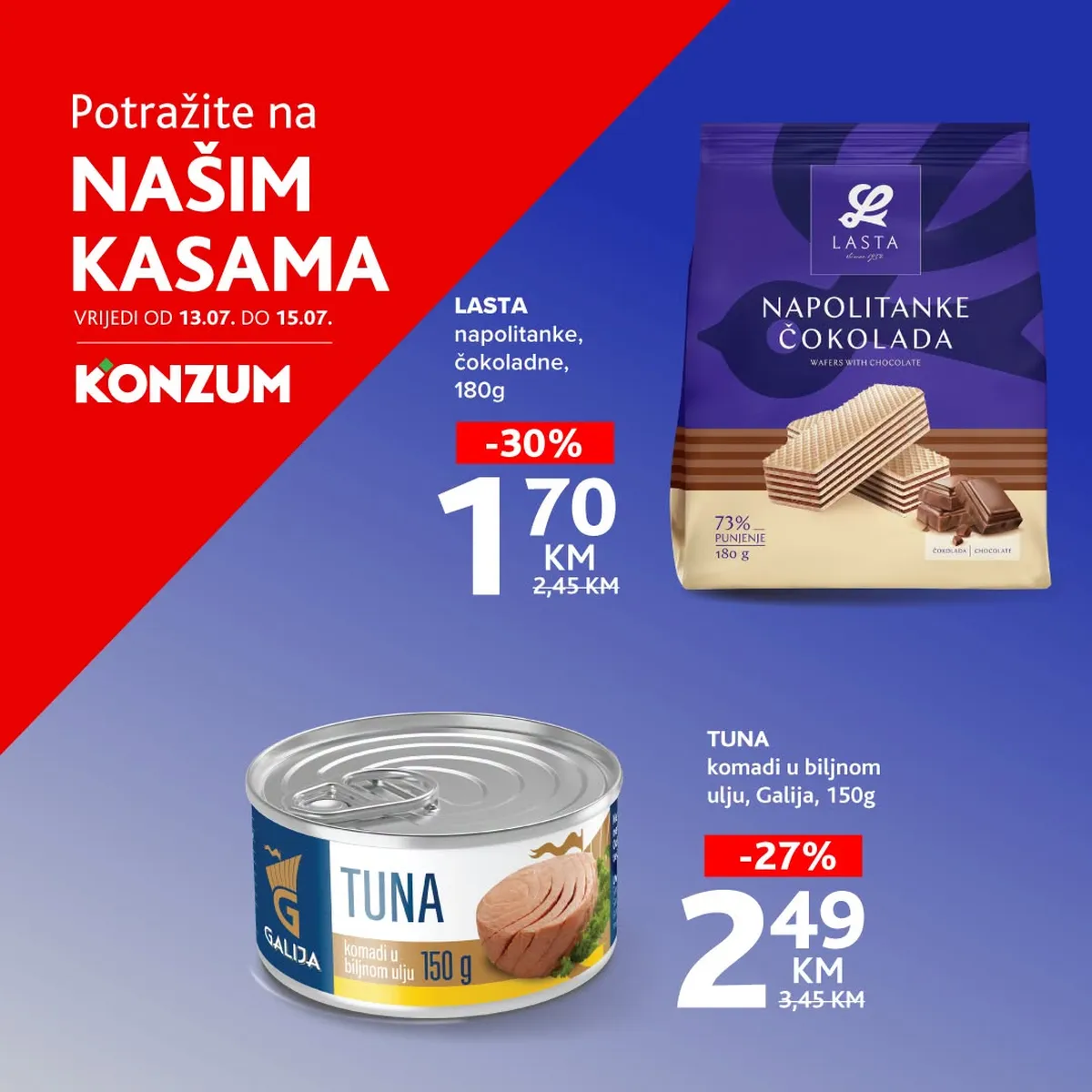 Konzum akcija na kasama od 13. do 15.07.2026. uz popuste do 30%
