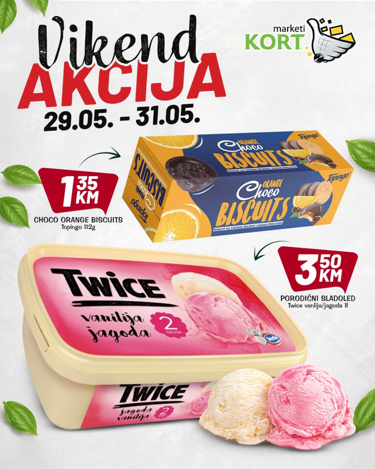 Kort katalog maj 2026 – porodični sladoled Twice 3,50 KM i Choco Orange Biscuits 1,35 KM