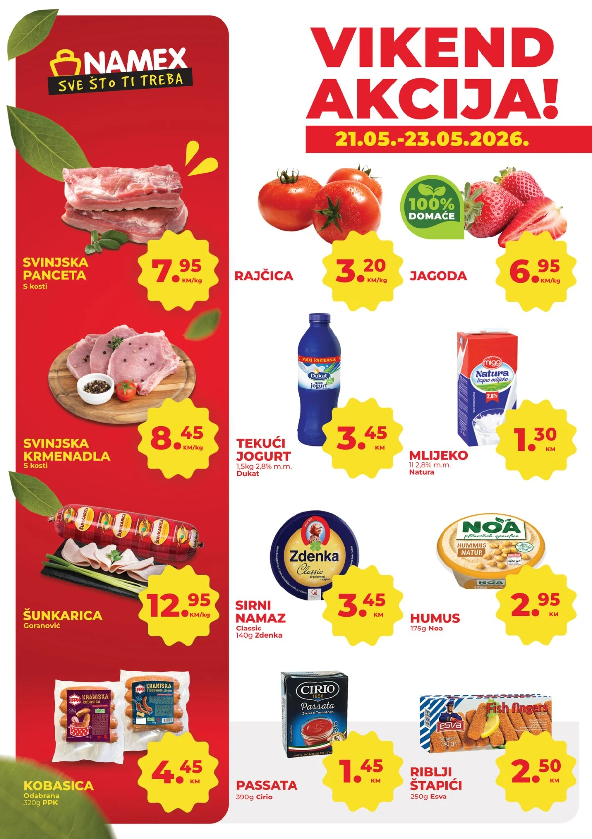 Namex vikend akcija strana 1 – jagode 6,95 KM, panceta 7,95 KM i rajčica 3,20 KM